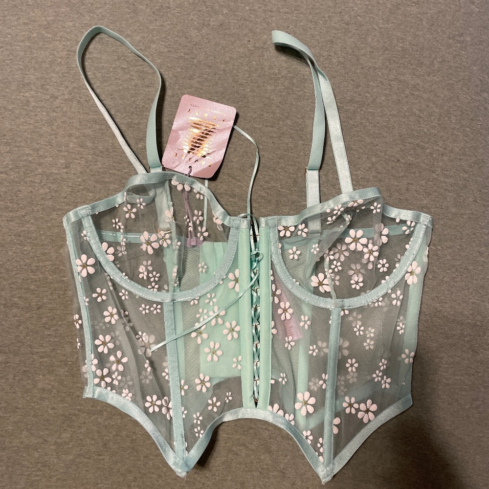 Savage X Fenty Mint Hint Green Puff Daisy Unlined Bustier Large L